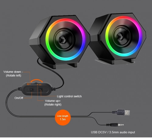 Kisonli L-6060 Wired Computer Speaker, 2 Pieces - Black