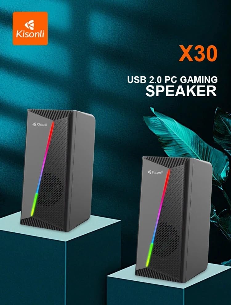 Kisonle X30 USB Multifunctional PC & Laptop Speakers - RGB, 6W, Black