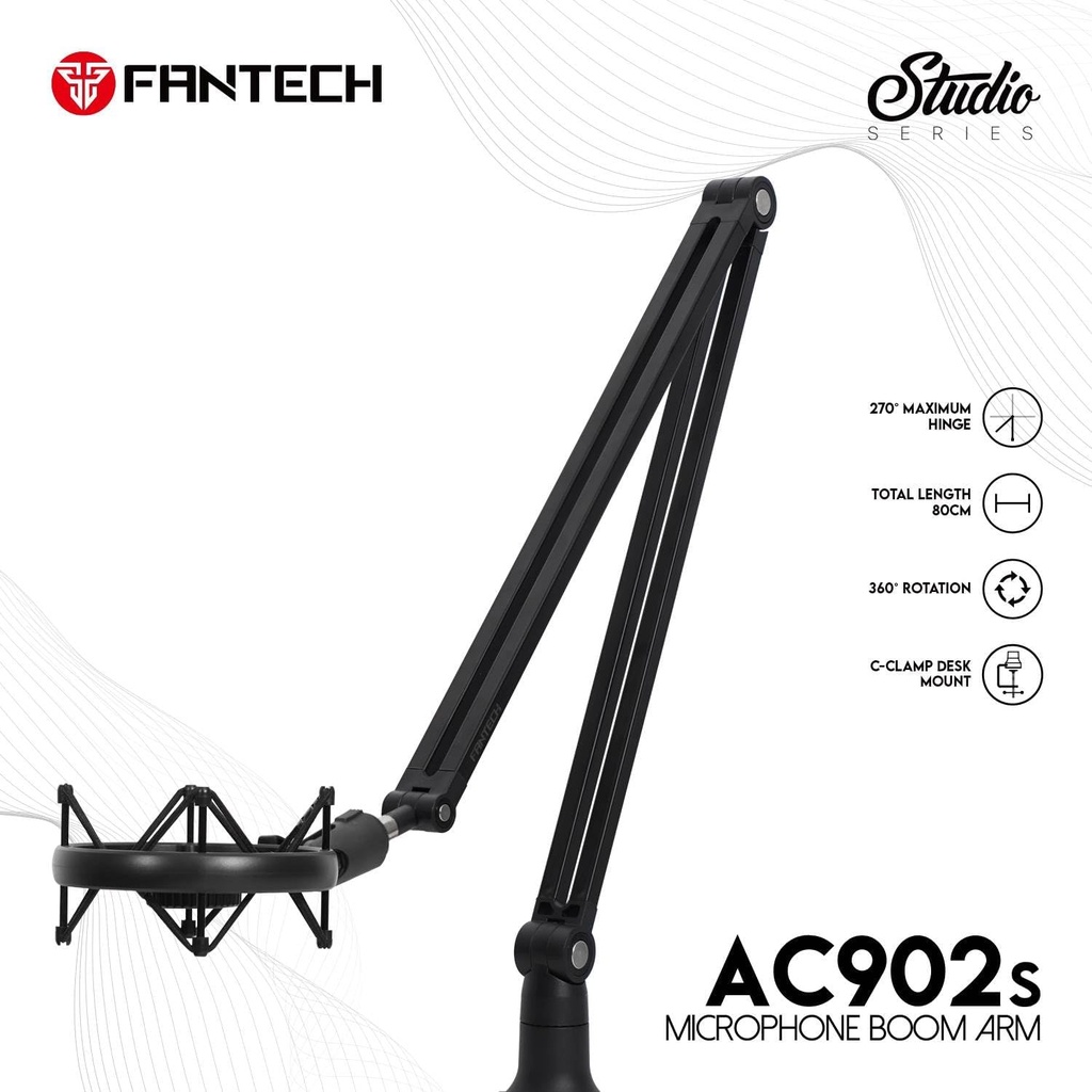 FANTECH AC902s Microphone Stand Boom Arm - Total Length : 80cm - Maximum Weight Hold : 2kg - Desktop Mount : C-clamp