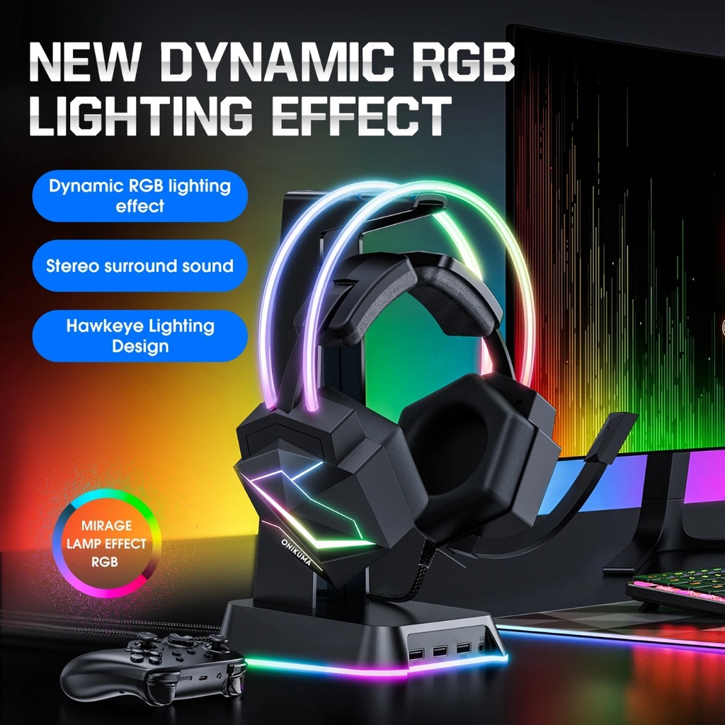 ONIKUMA X20 RGB Gaming Headset Noise Canceling Headphone 7.1 Surround Sound with HD Mic for PS4 PC