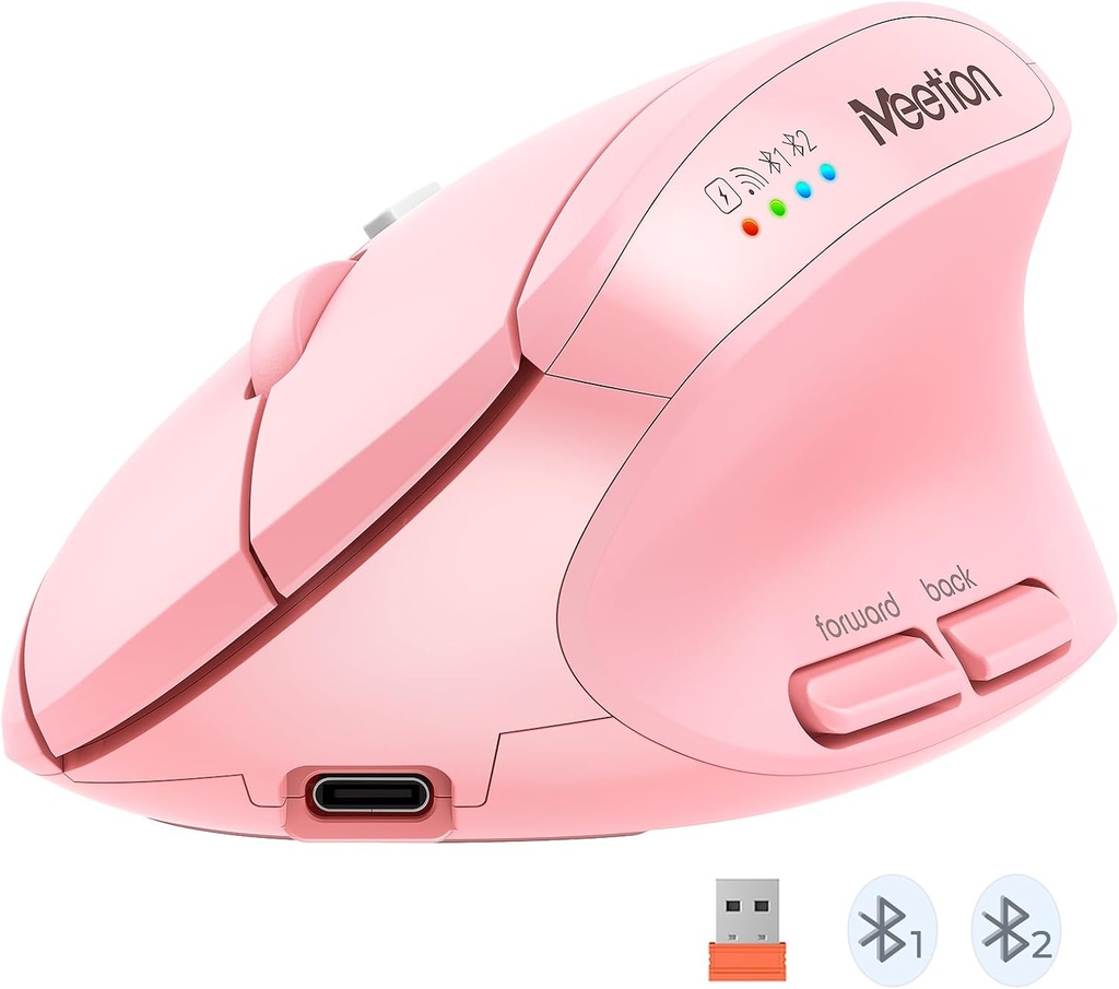 Meetion BTM008 Wireless And Bluetooth Ergonomic Mouse pink