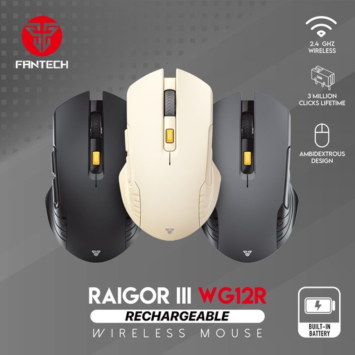 [MO-12-23] FANTECH RAIGOR III WG12R Wireless 2.4Ghz Gaming Mouse With Rechargeable Battery Black-Grey-Beige