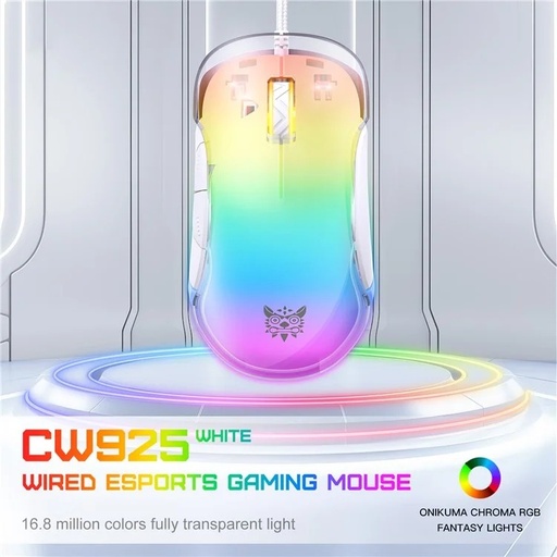 [MO-16-08] ONIKUMA CW925 RGB Backlit Wired Gaming Mouse, Up to 12800 DPI, Light weight, Transparent white