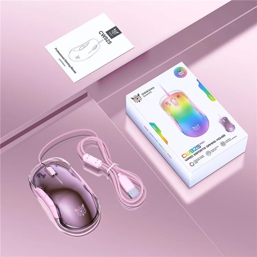 [MO-16-08] ONIKUMA CW925 RGB Backlit Wired Gaming Mouse, Up to 12800 DPI, Light weight, Transparent pink